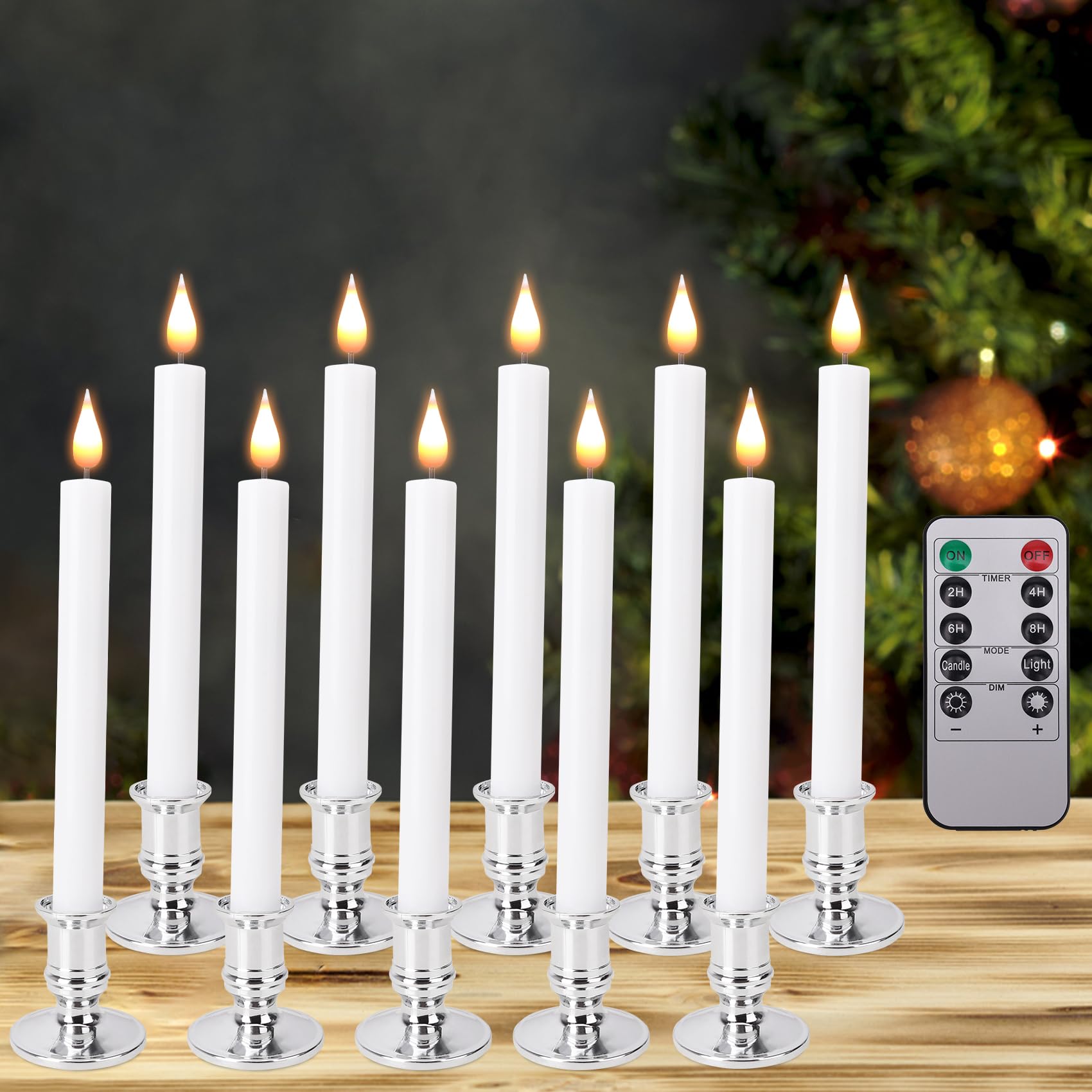Poqcct Led Flameless Window Candles With Remote Timer 10 Pcs Battery Operated Flickering Taper Candle Lights With Removable Sliv